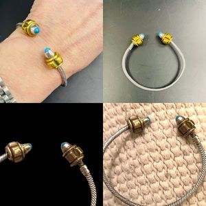 Sterling Silver | 925 Cable Twist Style Stackable Cuff Bracelet w/ Blue Tips